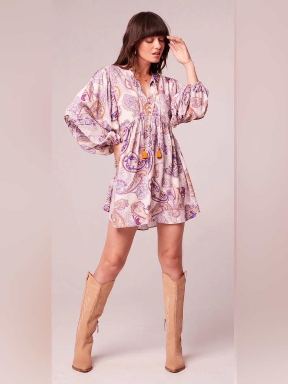 Band of the Free by Band of Gypsies Lyonnette Mini Dress in Cream and Purple